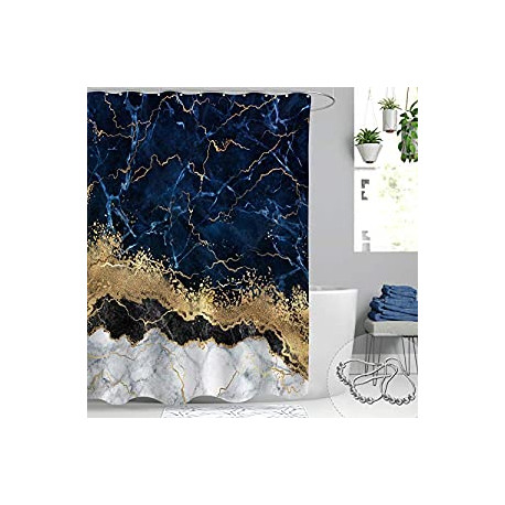 Modern Luxury Waterproof Fabric Bathroom Curtains Shower Set with Hooks, 72x72