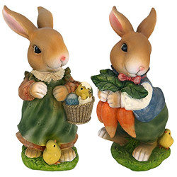 Bunny Hop Lane Mother and Father Rabbit Statues, Full Color