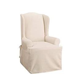 Home Décor Cotton Duck Solid T-Cushion Wing Chair One Piece Slipcover