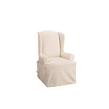 Home Décor Cotton Duck Solid T-Cushion Wing Chair One Piece Slipcover
