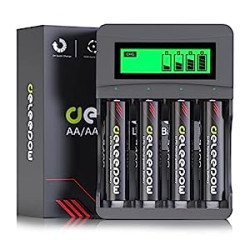Lithium AA Rechargeable Batteries 4-Pack 1500 Cycle with LCD Charger