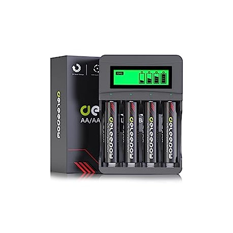 Lithium AA Rechargeable Batteries 4-Pack 1500 Cycle with LCD Charger