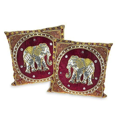 Elephant Embroidered Velvet Throw Pillow Cases Set of 2 Red