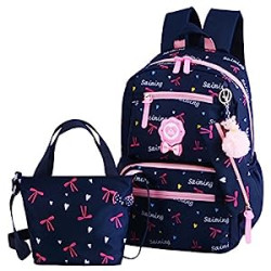 3Pcs Heart Printing Backpack Sets Bowknot Primary Schoolbag