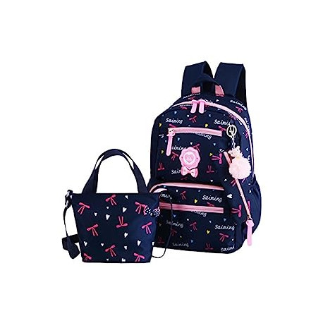 3Pcs Heart Printing Backpack Sets Bowknot Primary Schoolbag