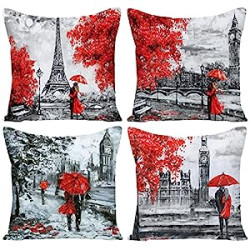 Decorative Red Throw Pillow Covers 20x20 Inches