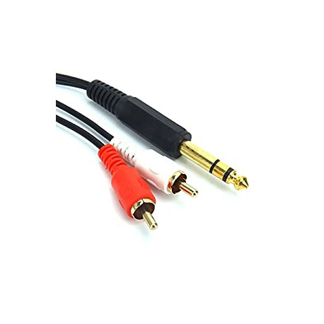 Pack 2 of Gold-Plated 6.35mm 1/4 inch Male TRS Stereo Plug to 2 RCA Phono Male Audio Y Splitter Cable