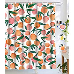 Bathroom Shower Curtain Set with 12 Hooks, Peachy Pink 72"×72"