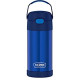 THERMOS FUNTAINER 12 Ounce Stainless Steel Vacuum Insulated Kids Straw Bottle, Blue