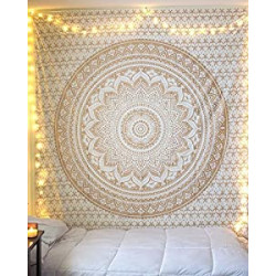 Queen Gold Ombre Tapestry Indian Mandala Wall Art