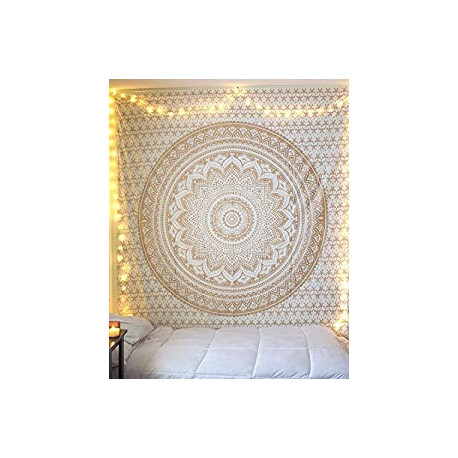 Queen Gold Ombre Tapestry Indian Mandala Wall Art