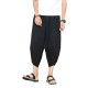 Mens Casual Elastic Waist Linen Capri Wide Leg