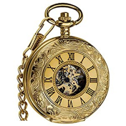 Mens Pocket Watch with Chain Half Hunter Double