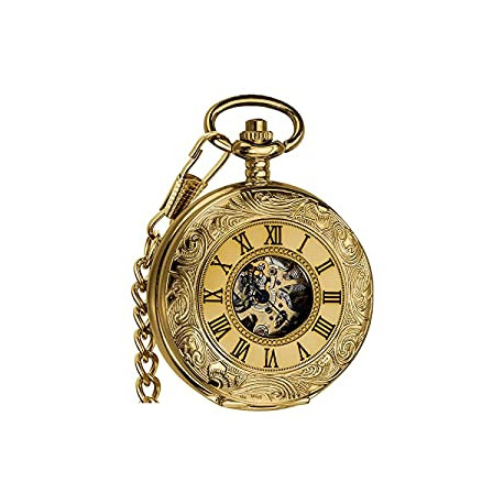 Mens Pocket Watch with Chain Half Hunter Double