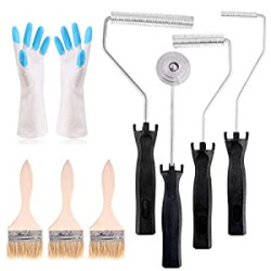 4Pcs Fiberglass Roller Tools and 1Pcs Detail Brushes with 1 Pair Glove Kit