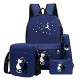 4Pcs Cute Cat Prints Canvas Primary School Bag