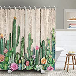 Southwest Plant Tropical Desert Style Shower Curtain Set 72Wx72H Inch