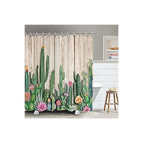 Southwest Plant Tropical Desert Style Shower Curtain Set 72Wx72H Inch