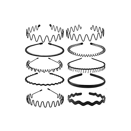 10 Pack Metal Headband Unisex Spring Wavy Hair Hoop Men Women