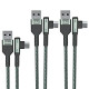 USB C Cable Right Angle 90 Degree Elbow USB A to C 60W PD Fast Charge Nylon Braided 3Pack