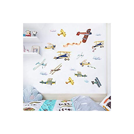 Aircrafts Theme Boys Bedroom Wall Decoration (Airplane, 9.8" X 18" X4Pcs)