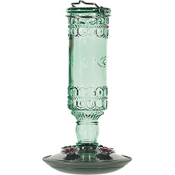 Antique Glass Bottle Hummingbird Feeder - Outdoor Garden Décor - 10 Oz