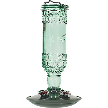 Antique Glass Bottle Hummingbird Feeder - Outdoor Garden Décor - 10 Oz