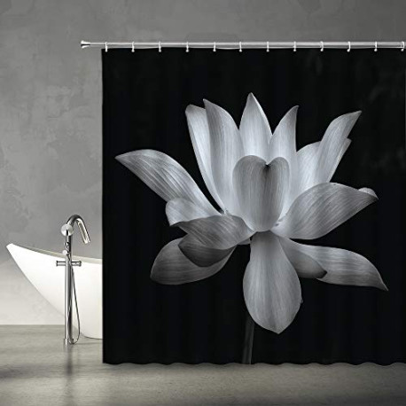 Lotus Shower Curtain Black and White