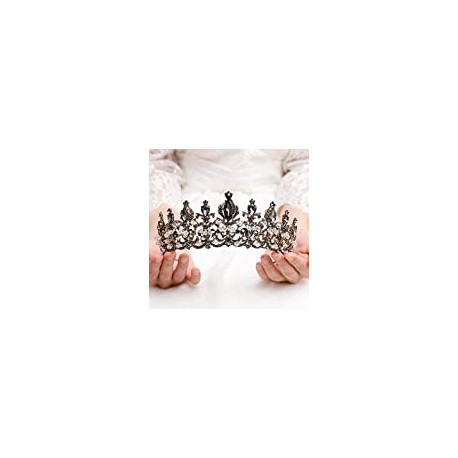Black Baroque Crowns and Tiaras Crystal Rhinestones Bride Wedding Queen
