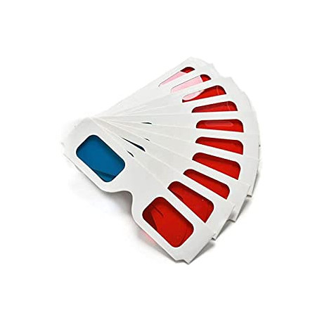 3D Paper Glasses, Red and Cyan Anaglyph, White Cardboard Frame, 50 Pairs