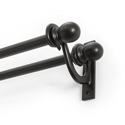 Scroll Bracket Double Window Curtain Rod Set, 48 to 86-Inch, Black