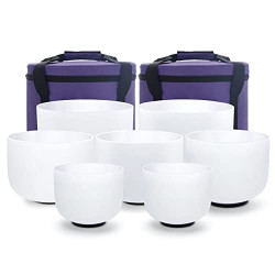 7-12 inch Set of 7pcs Chakra Frosted Quartz Crystal Singing Bowl