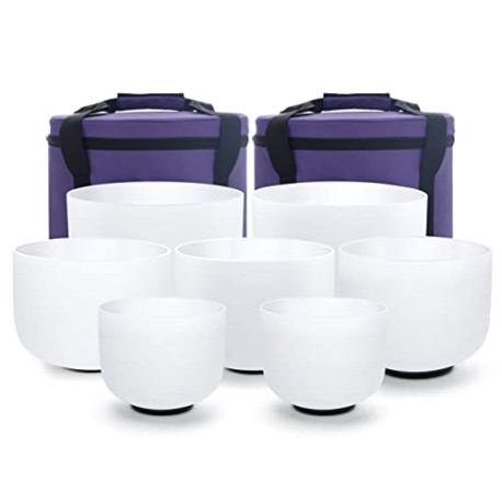 7-12 inch Set of 7pcs Chakra Frosted Quartz Crystal Singing Bowl