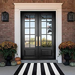 Black and White Striped Area Rug 27.5'' x 43'' Front Porch Rug