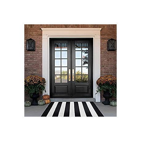 Black and White Striped Area Rug 27.5'' x 43'' Front Porch Rug