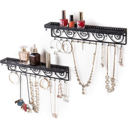 pack 4 of Wall Mounted Jewelry Organizer and Cosmetic Shelf set of 2