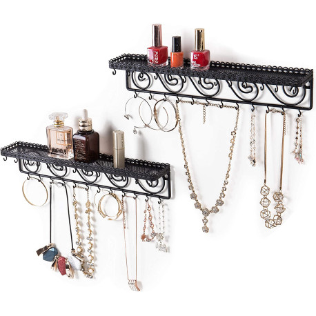 pack 4 of Wall Mounted Jewelry Organizer and Cosmetic Shelf set of 2