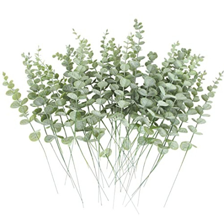 36pcs Artificial Eucalyptus Leaves Stems Real Grey Green