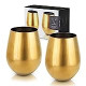 Wine Glass Set, Stainless Steel with Gold Finish, 18 Ounces, Set of 2, Gold