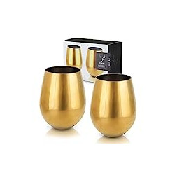 Wine Glass Set, Stainless Steel with Gold Finish, 18 Ounces, Set of 2, Gold