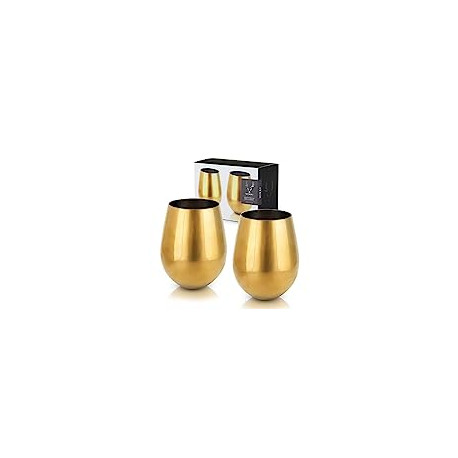 Wine Glass Set, Stainless Steel with Gold Finish, 18 Ounces, Set of 2, Gold
