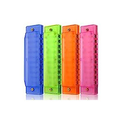 10 Hole Plastic Harmonica for Kids, 4 Pack