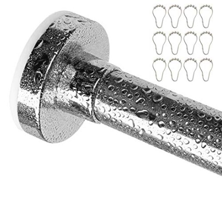 Tension Shower Curtain Rod with 12 Curtain Rings 48-84 Inches