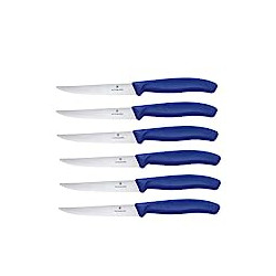 Slicing a Wide Variety of Steak Cuts Wavy Edge Blade in Blue, Set of 6