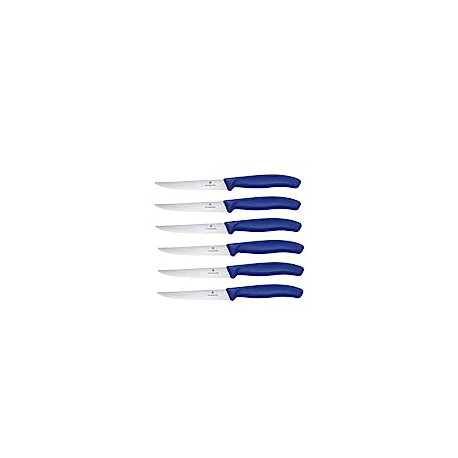 Slicing a Wide Variety of Steak Cuts Wavy Edge Blade in Blue, Set of 6