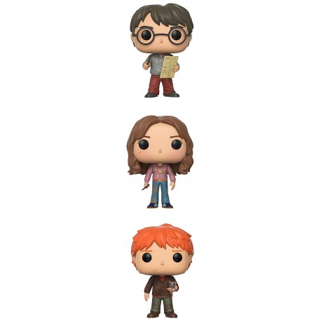 Funko Pop Series 4-Harry Potter w/Marauders Map, Hermione w/Time Turner, Ron Weasley with Scabbers Collectible Set