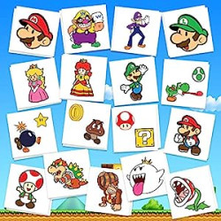 Mario Party Supply Temporary Tattoos | Pack of 34