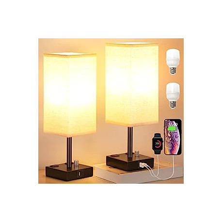 Fully Dimmable Nightstand Lamps Set of 2 - Table Bedside Lamp