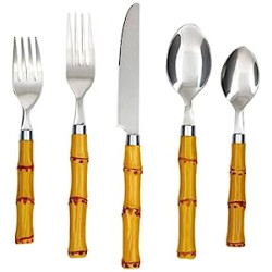 20 Bamboo Plastic Piece Flatware Set, Natural