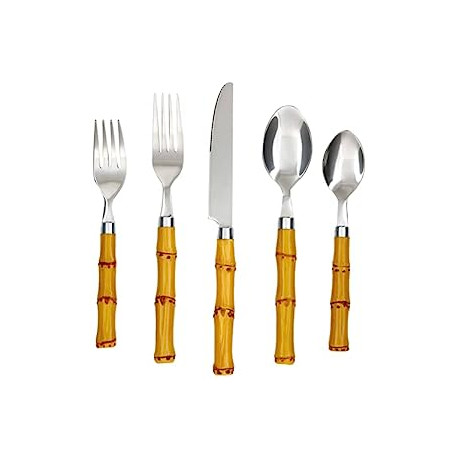 20 Bamboo Plastic Piece Flatware Set, Natural